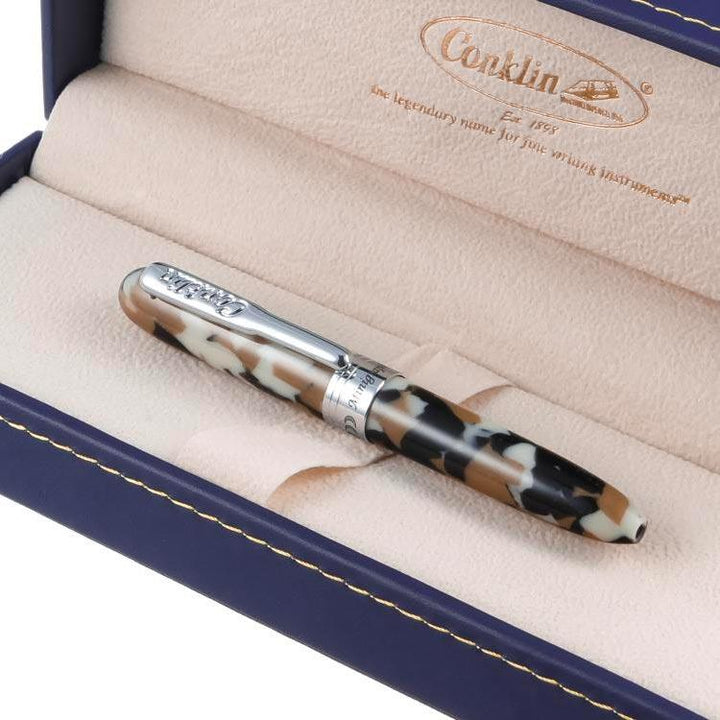 Conklin Minigraph Fountain Pen White Satin — writing at an angle