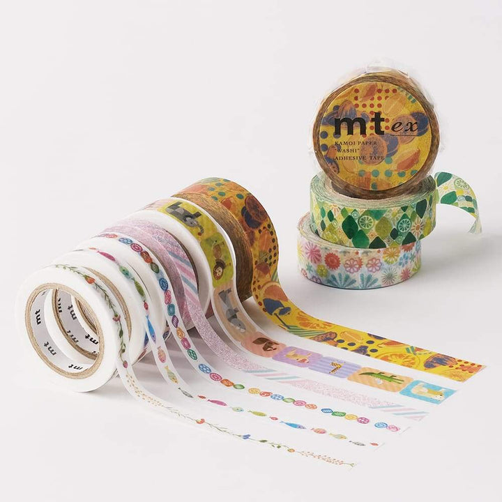 MT EX Washi Tape Pink  - Flower Stripe — roll side