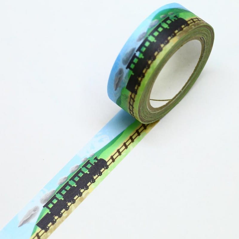 Saien Washi Tape Train &amp; Blue Sky — pattern detail