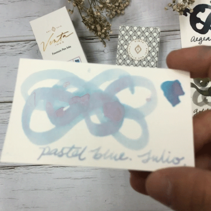 Vinta Inks 30ml Ink Bottle Pastel Blue, Shimmer (Julio 1991) — with pen