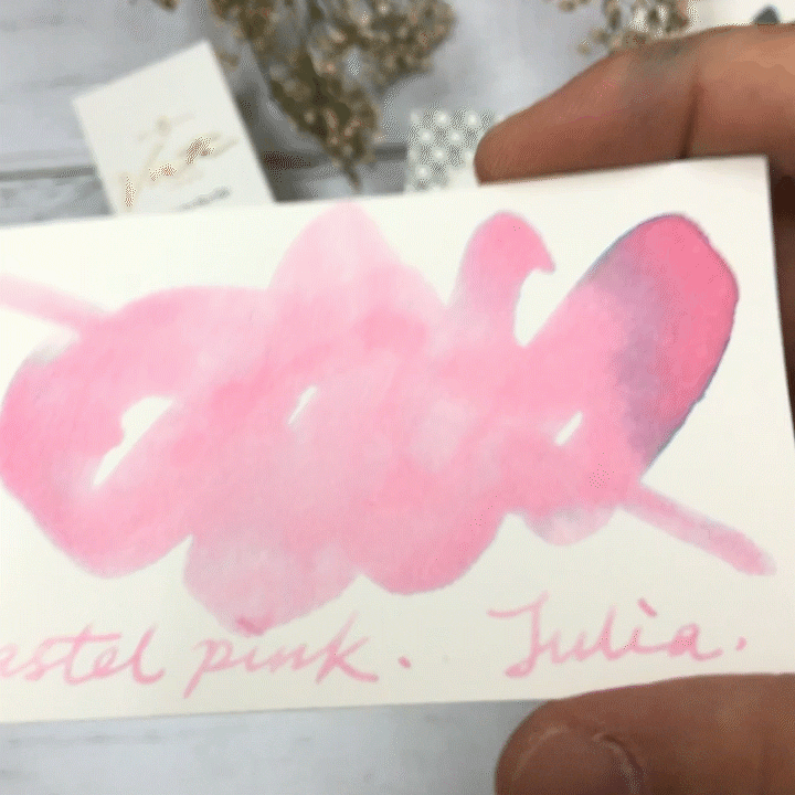 Vinta Inks 30ml Ink Bottle Pastel Pink, Shimmer (Julia 1991) — with pen