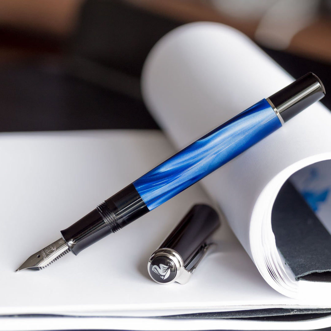Pelikan Classic M205 Fountain Pen Blue Marble [Pre-Order] — writing at an angle