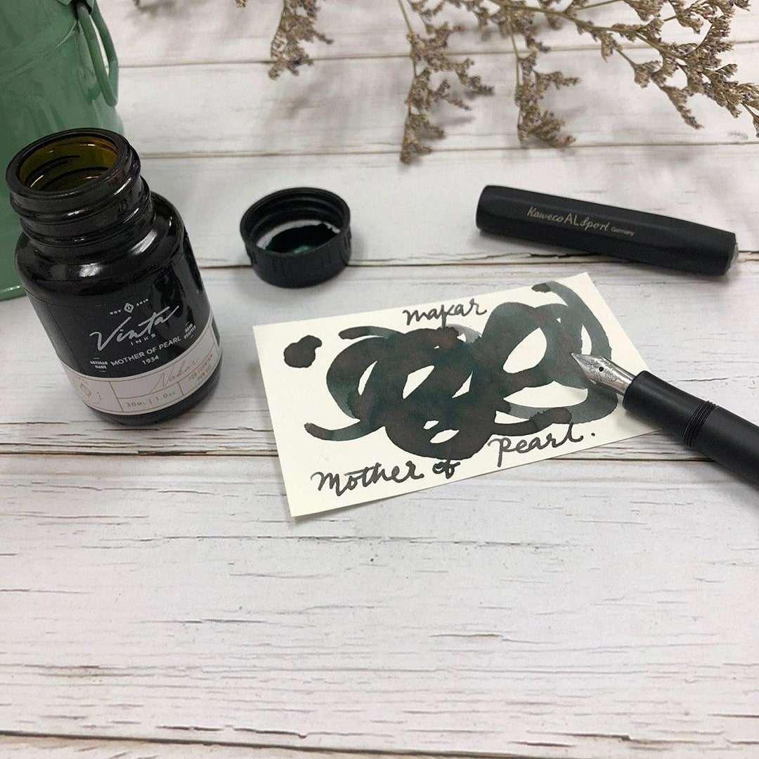 Vinta Inks 30ml Ink Bottle Mother of Pearl, Shimmer (Nakar 1934) — bottle at angle
