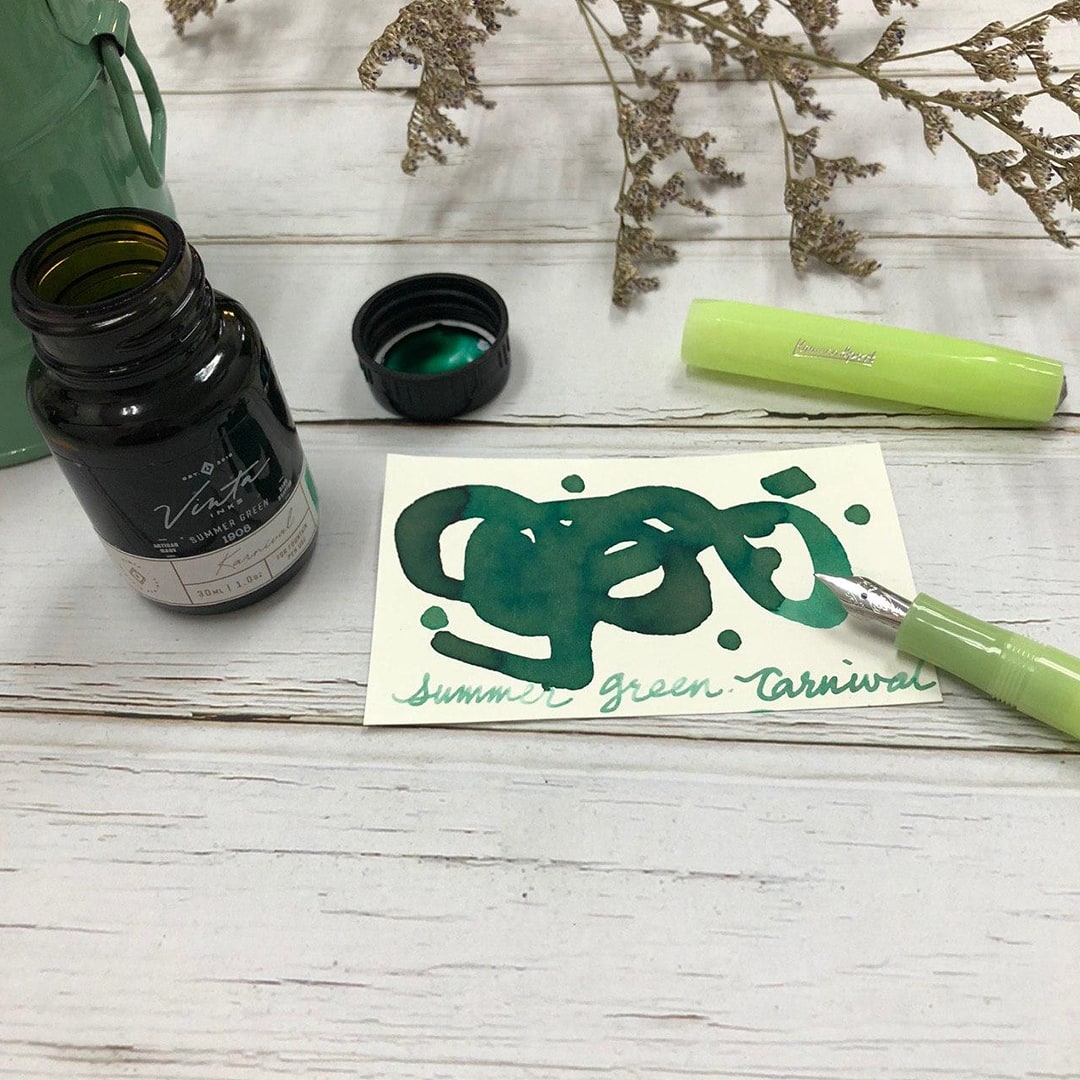 Vinta Inks 30ml Ink Bottle Summer Green (Carnival 1908) — bottle at angle