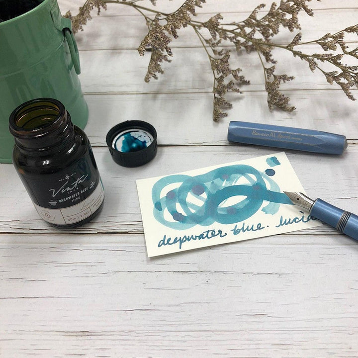 Vinta Inks 30ml Ink Bottle Deepwater Blue (Lucia 1952) — bottle at angle