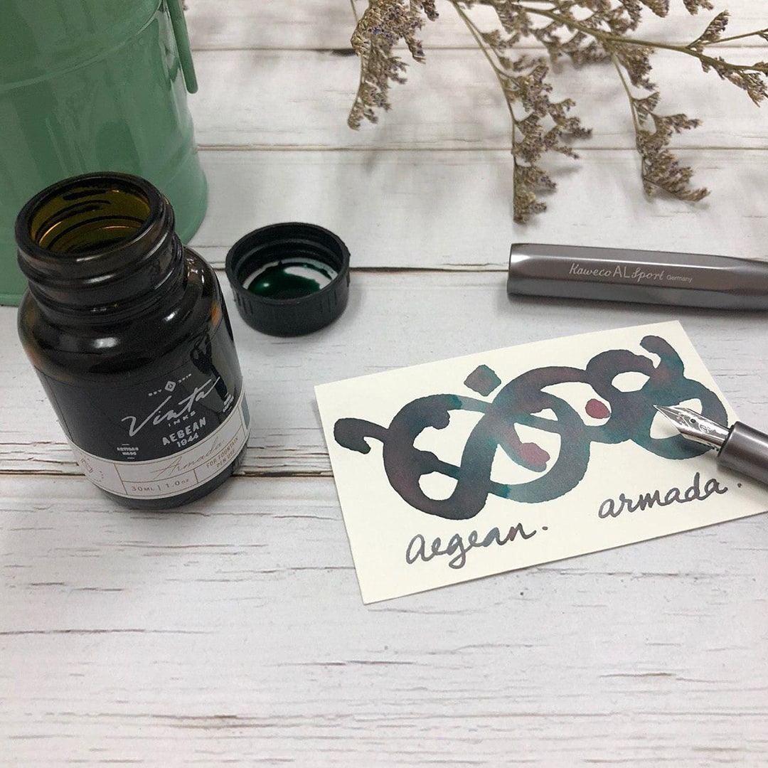 Vinta Inks 30ml Ink Bottle Aegean (Armada 1944) — bottle at angle