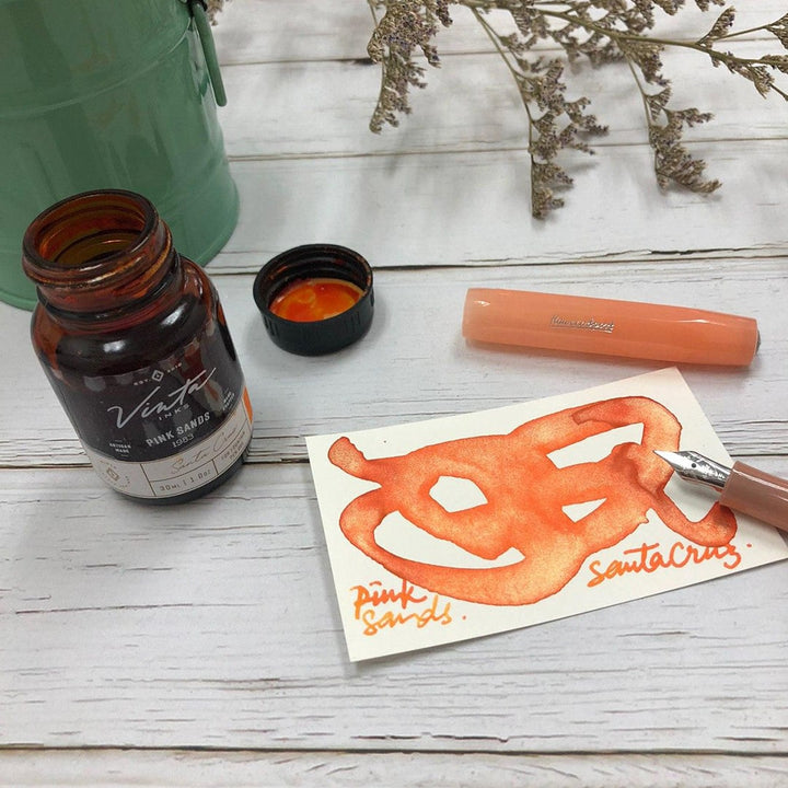 Vinta Inks 30ml Ink Bottle Pink Sands, Shimmer (Santa Cruz 1983) — bottle at angle