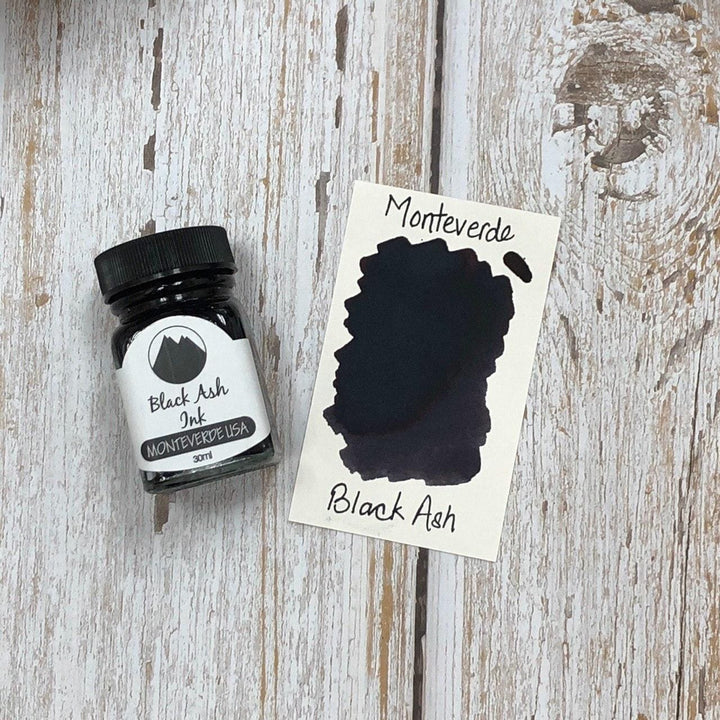Monteverde 30ml Ink Bottle Black Ash — bottle at angle