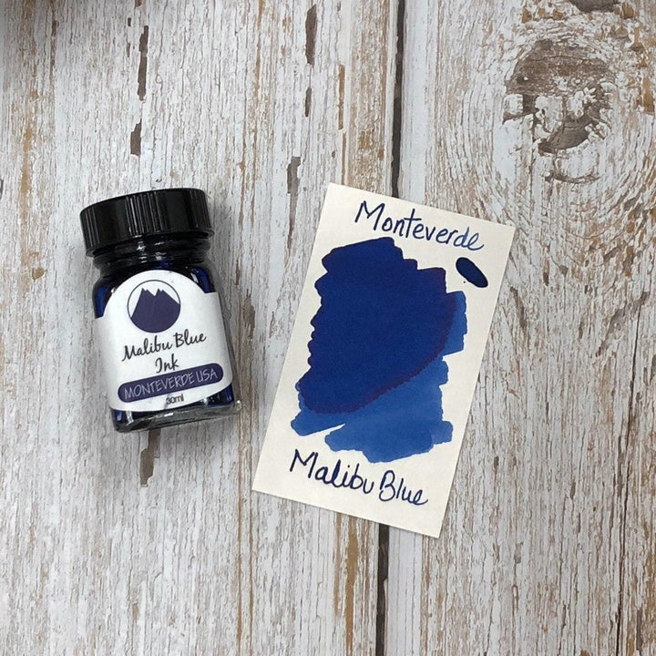 Monteverde 30ml Ink Bottle Malibu Blue — bottle at angle