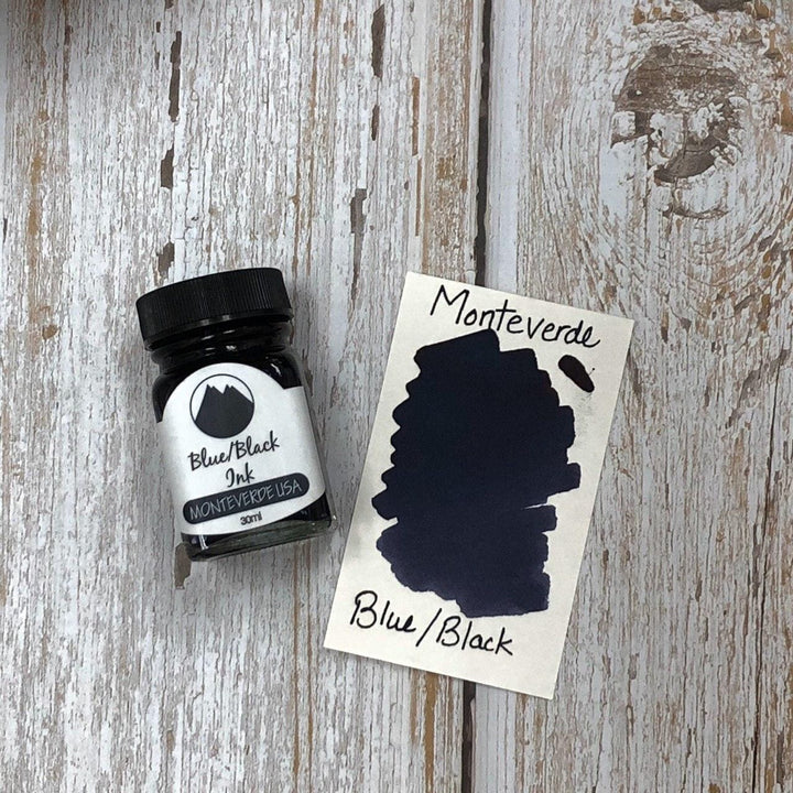 Monteverde 30ml Ink Bottle Blue Black — bottle at angle