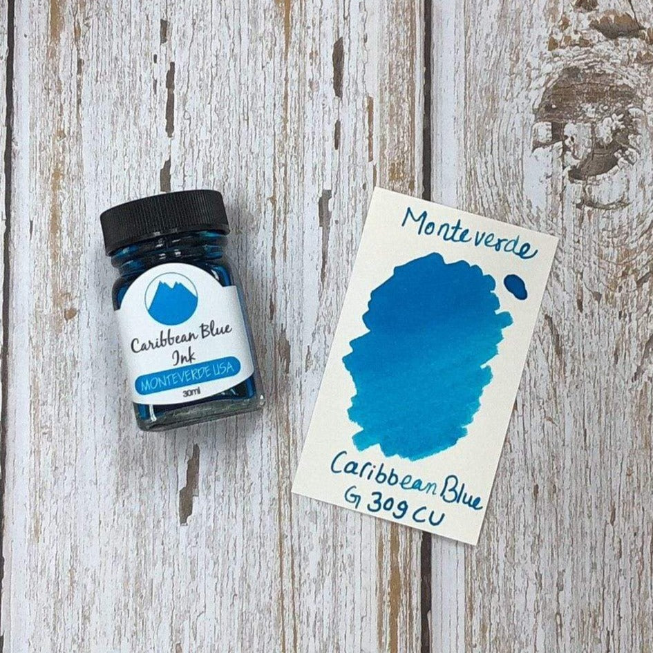 Monteverde 30ml Ink Bottle Caribbean Blue — bottle at angle