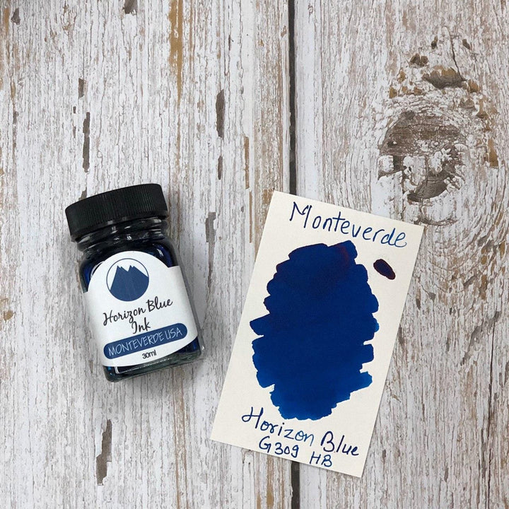 Monteverde 30ml Ink Bottle Horizon Blue — bottle at angle