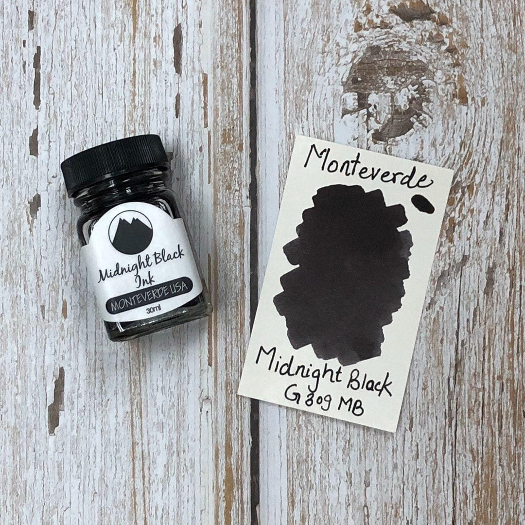 Monteverde 30ml Ink Bottle Midnight Black — bottle at angle