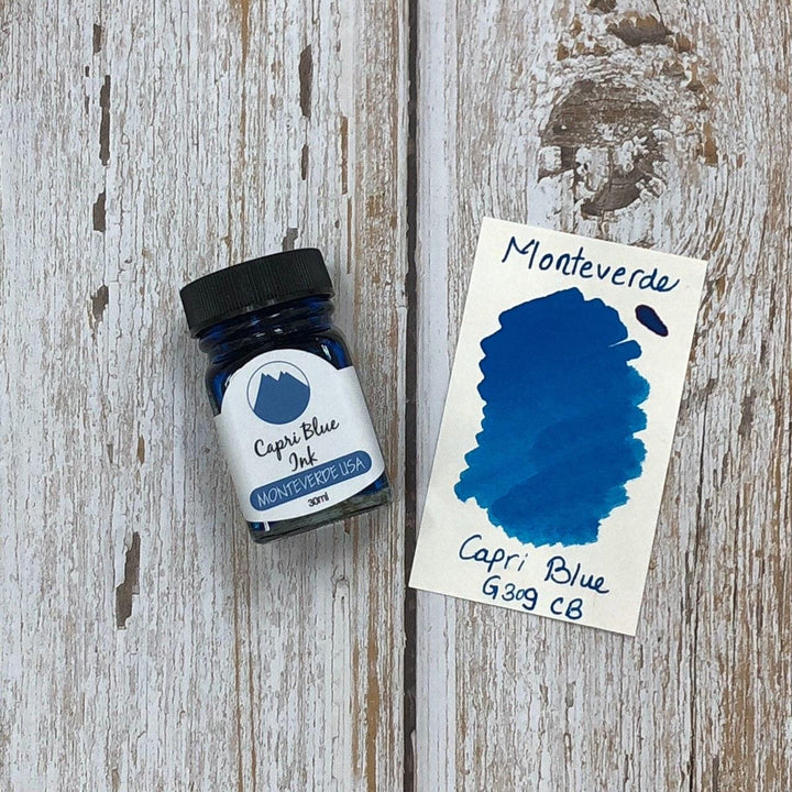 Monteverde 30ml Ink Bottle Capri Blue — bottle at angle