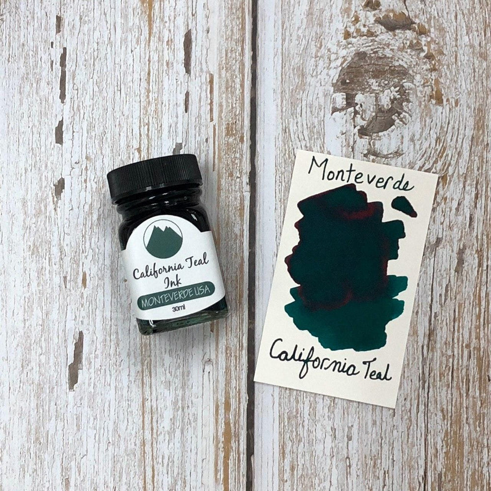 Monteverde 30ml Ink Bottle California Teal — bottle at angle