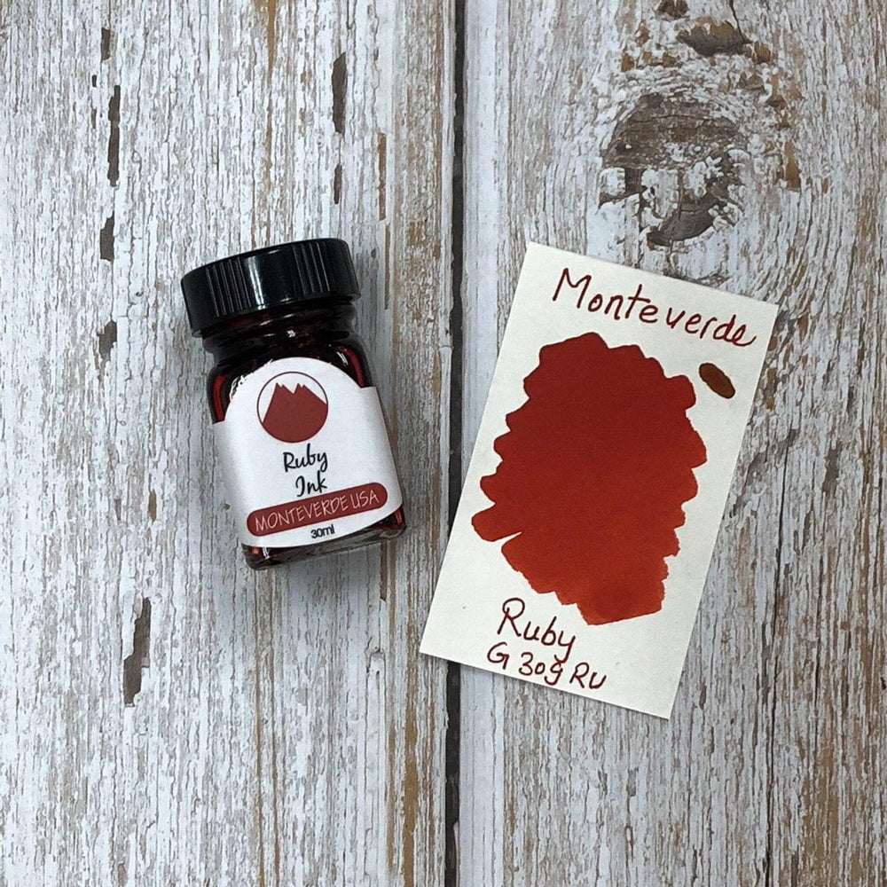Monteverde 30ml Ink Bottle Ruby — bottle at angle