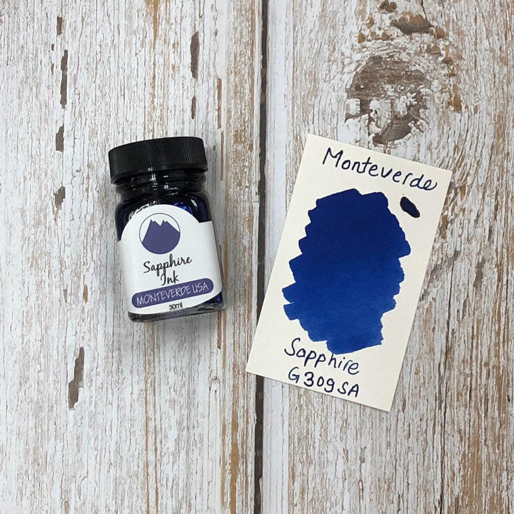 Monteverde 30ml Ink Bottle Sapphire — bottle at angle