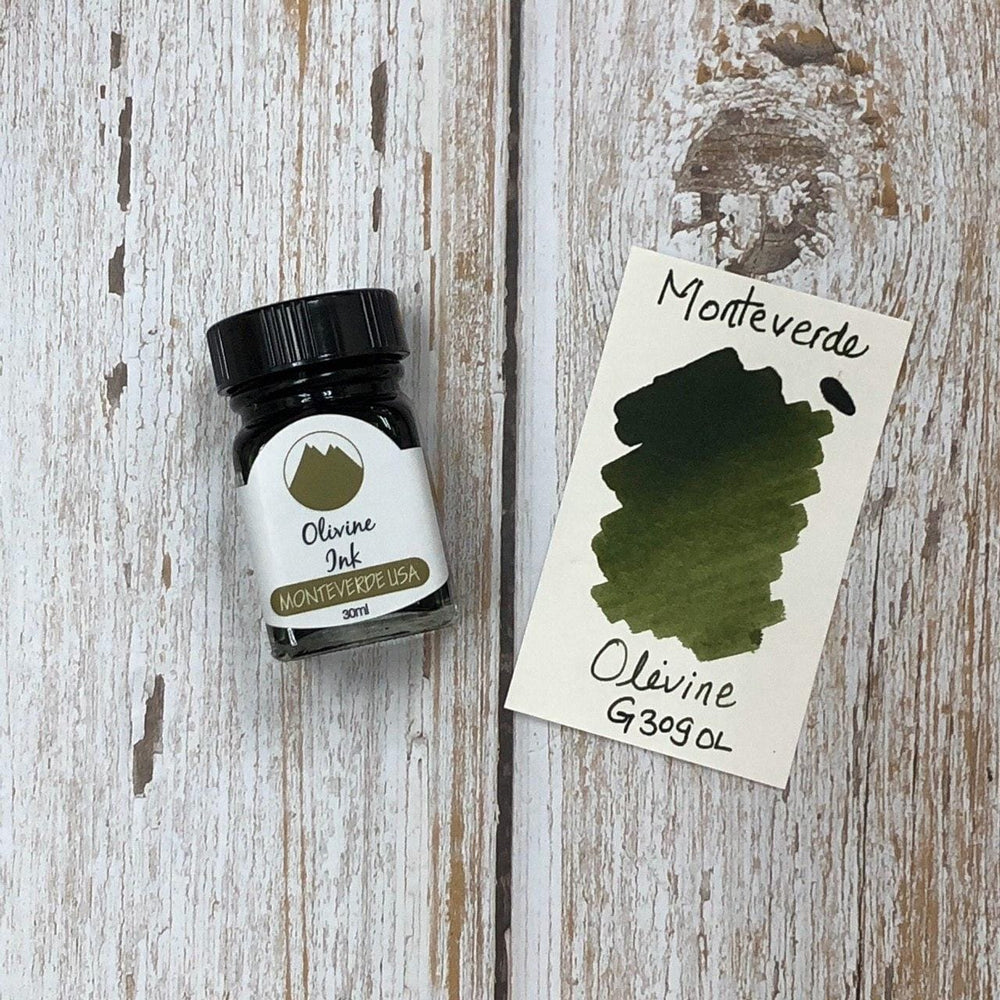 Monteverde 30ml Ink Bottle Olivine — bottle at angle