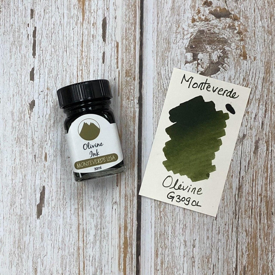 Monteverde 30ml Ink Bottle Olivine — bottle at angle
