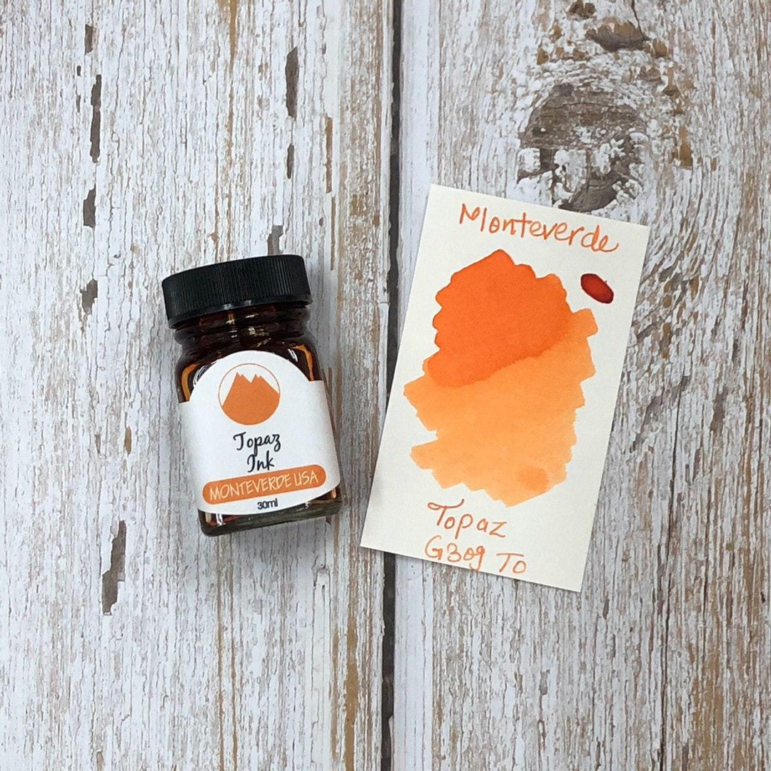 Monteverde 30ml Ink Bottle Topaz — bottle at angle