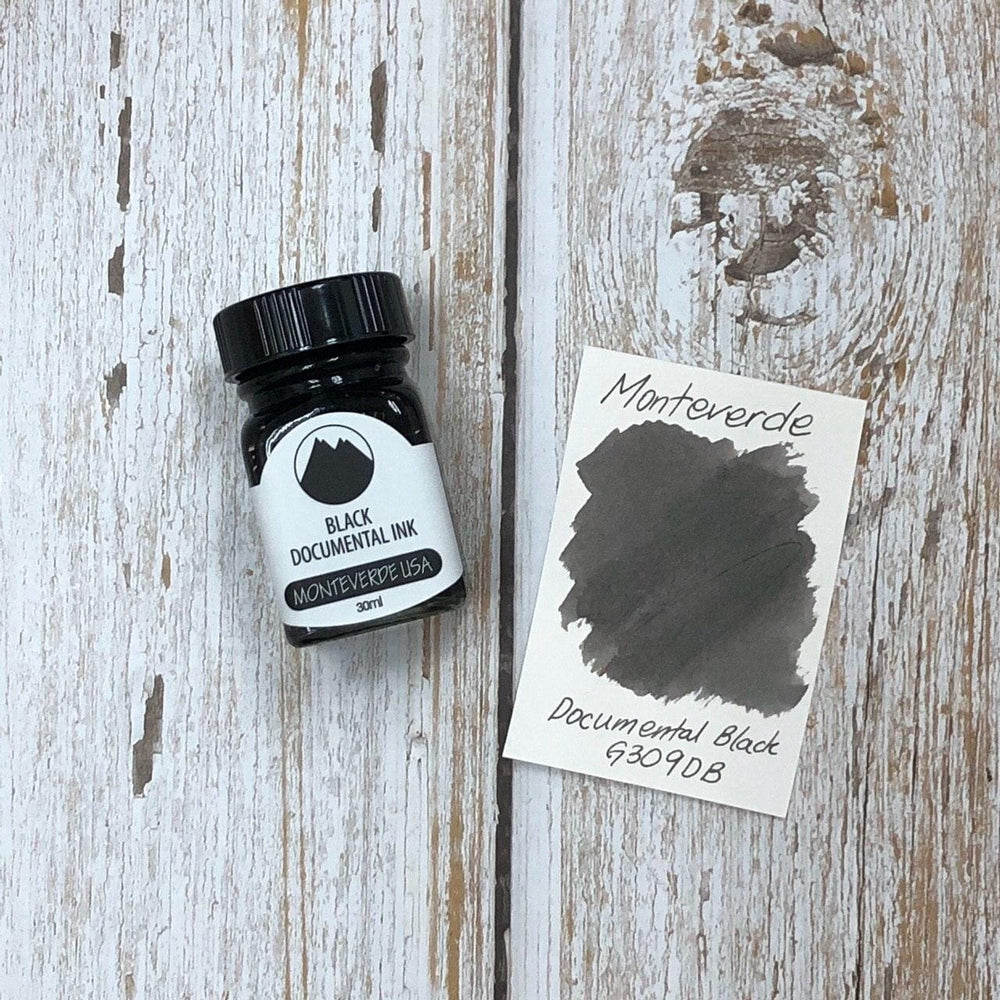 Monteverde 30ml Ink Bottle Documental Permanent Black — bottle at angle