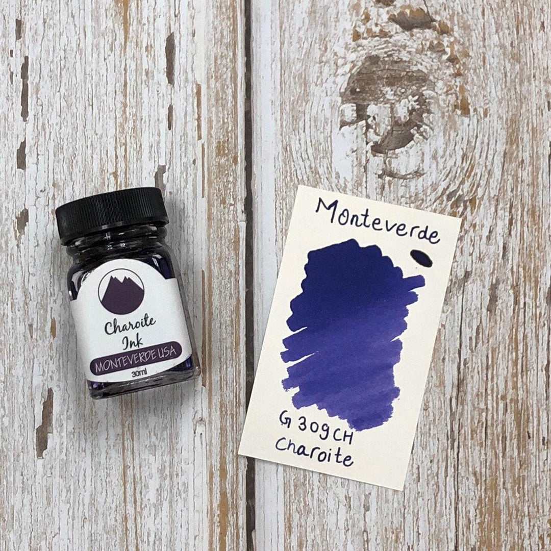 Monteverde 30ml Ink Bottle Charoite — bottle at angle