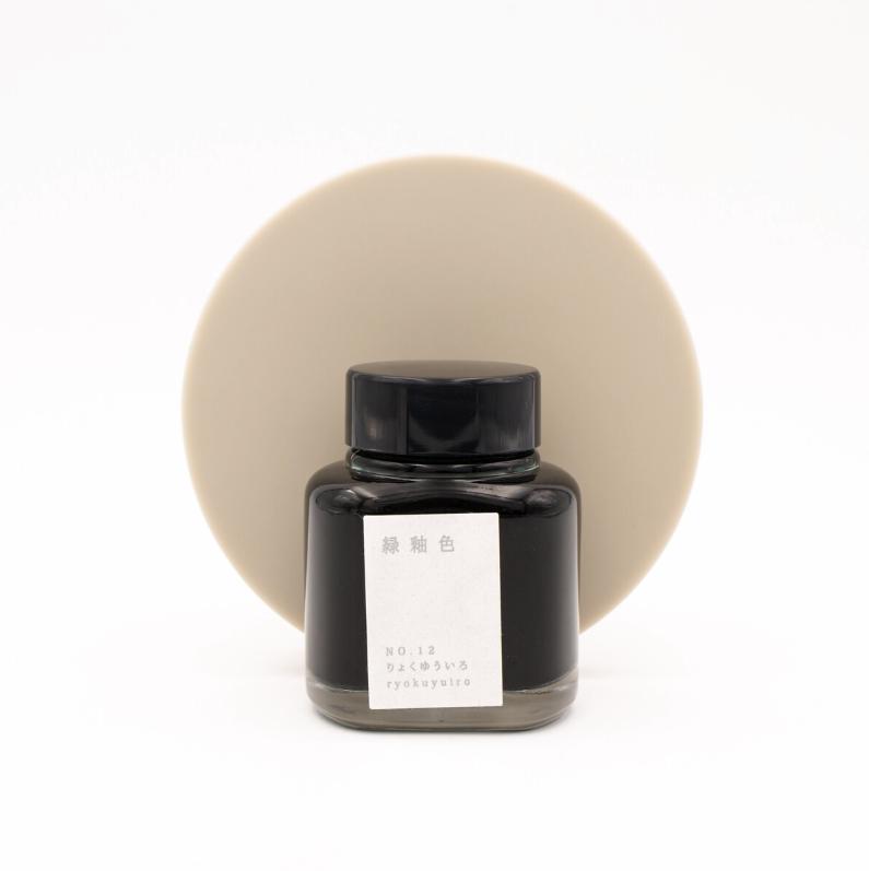 Kyoto Ink Kyo-no-oto 40ml Bottled Ink - N.12 Ryokuyuiro — bottle at angle