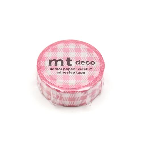 MT Deco Washi Tape - Stripe Pink Checkered — applied on surface