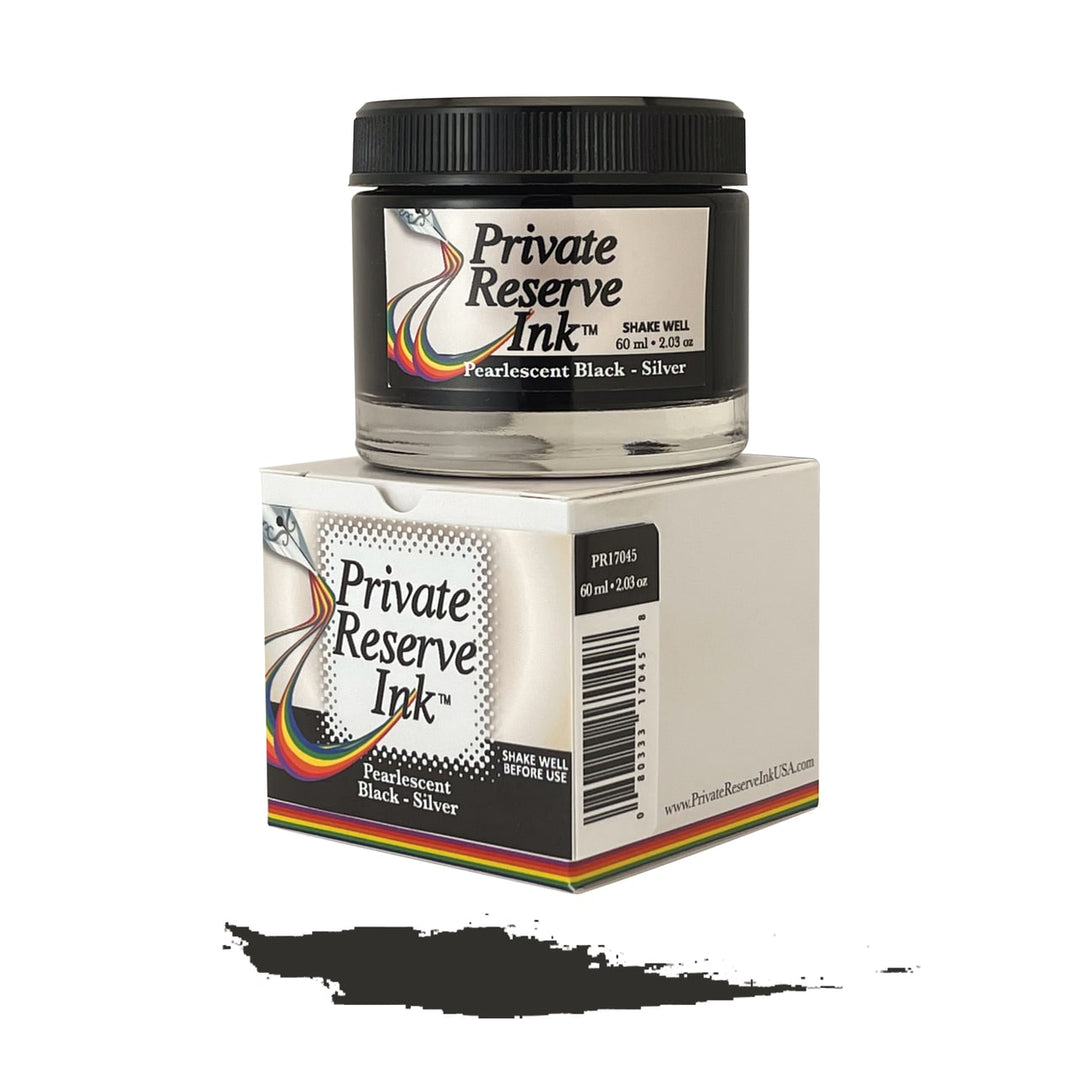 Private Reserve 60ml Ink Bottle Pearlescent Black-Silver — bottle front