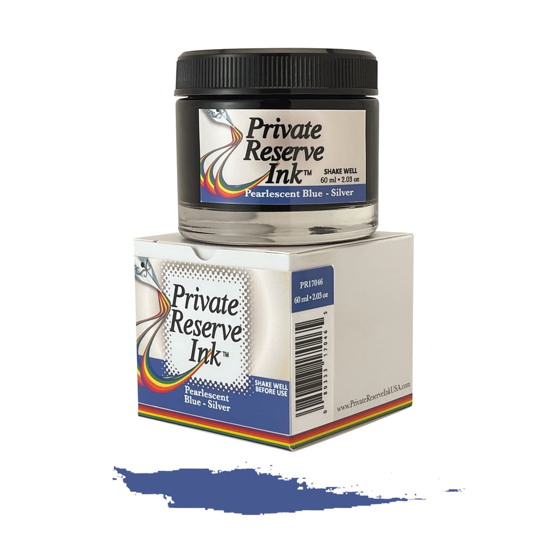 Private Reserve 60ml Ink Bottle Pearlescent Blue-Silver — bottle front
