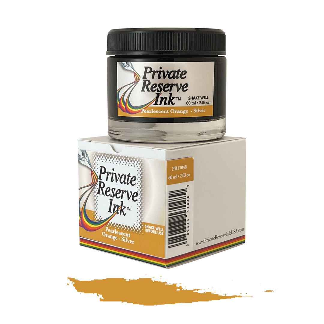 Private Reserve 60ml Ink Bottle Pearlescent Orange-Silver — bottle front