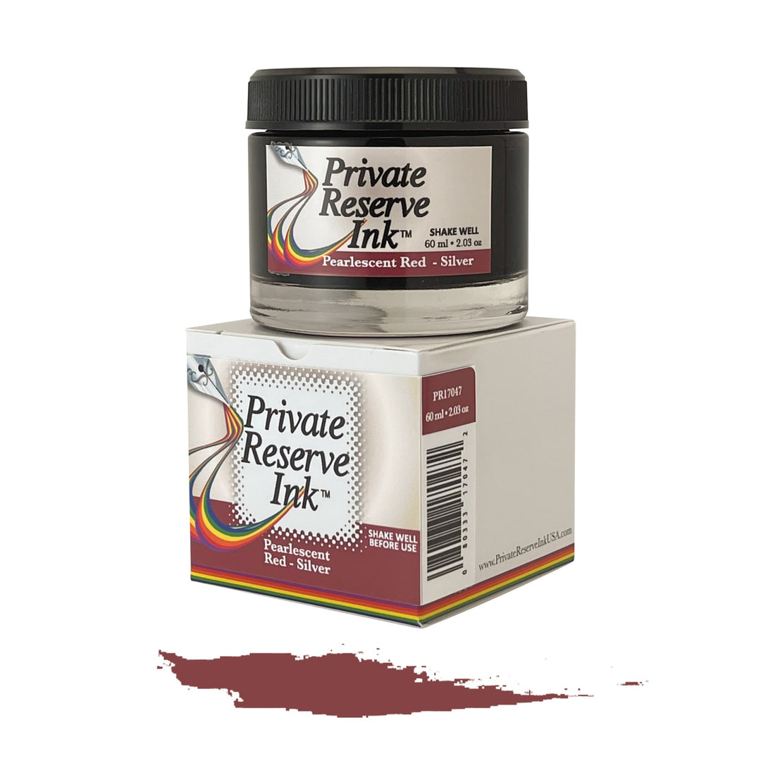 Private Reserve 60ml Ink Bottle Pearlescent Red-Silver — bottle front