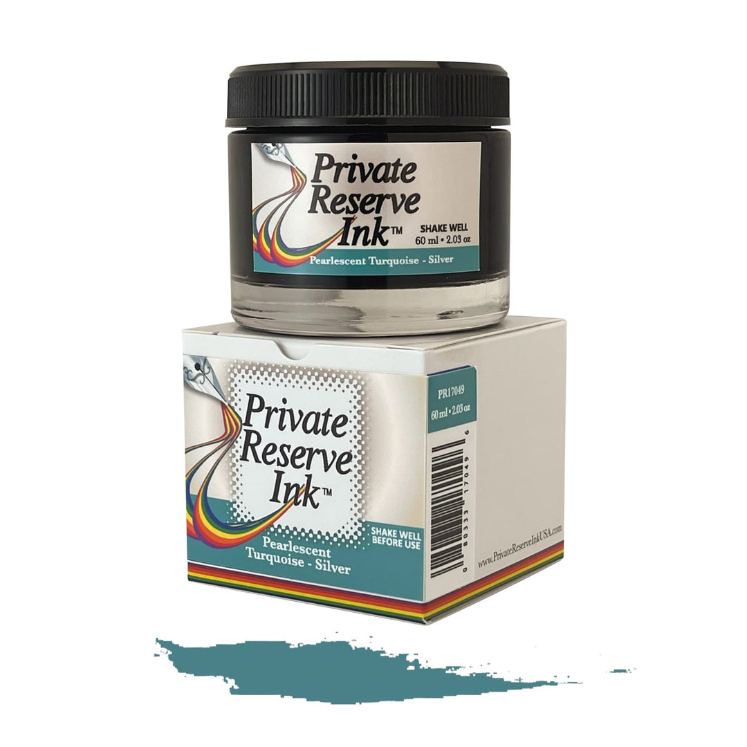 Private Reserve 60ml Ink Bottle Pearlescent Turquoise-Silver — bottle front