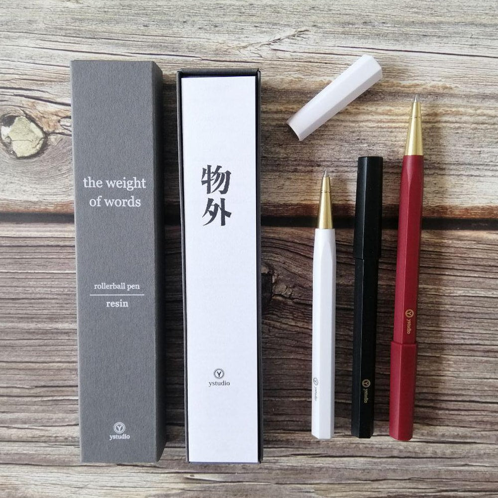Ystudio Resin Rollerball Pen Red — barrel detail