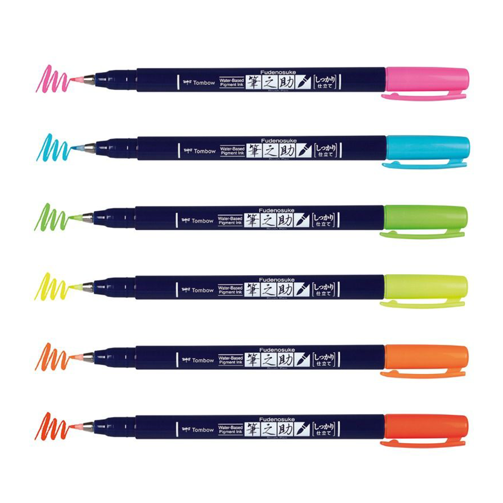 Tombow Fudenosuke Neon Colour Hard Tip Brush Pen — side view